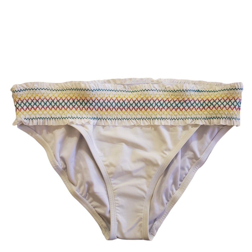 White Smocked Hip Bikini Bottom Size 10